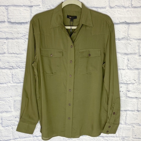 Frye Addie Western olive green button down top NWT - Picture 1 of 8
